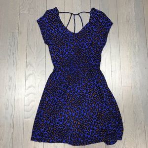 edge Royal Blue Brown Animal Cheetah Print Dress